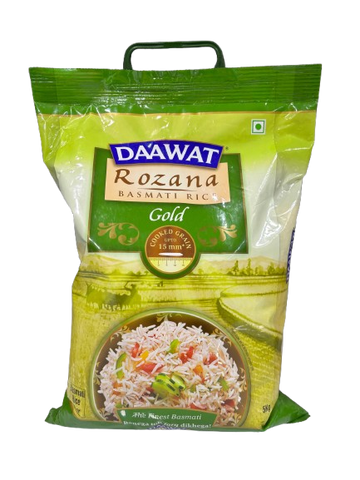 Daawat Rozana Gold Basmati Rice 5Kg| For Everyday Consumption| Cooked Grain Upto 15mm*| Naturally Aged